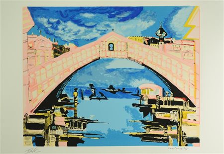 Remo Brindisi VENEZIA, PONTE DI RIALTO serigrafia su carta, cm 50x70; es....