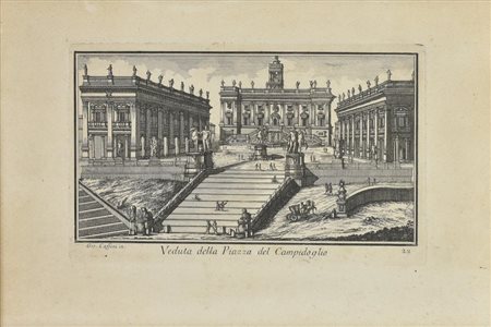 Gio. Caffini VEDUTA DELLA PIAZZA DEL CAMPIDOGLIO incisione, cm 17x27,5, su...