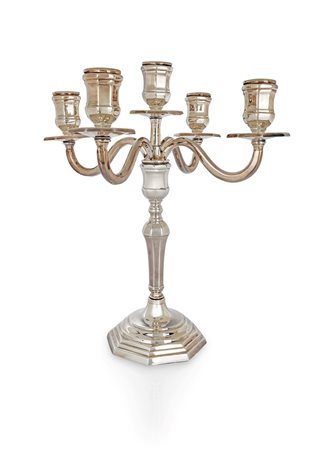 Candelabro a cinque luci in argento 925/000, Stancampiano, Palermo bracci...