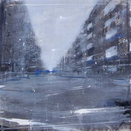 CESTARI DANIELE Ferrara 1983Piove in città, 2011olio su tela cm. 50x50x3,5,...