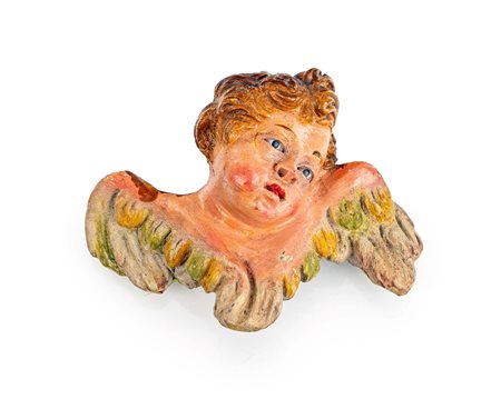 Testa di cherubino in terracotta policroma cm 6x7,5 Collezione Marchesi Gallo...