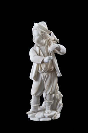 Bisque sculpture "BOY WITH BASKET AND BIRDS"