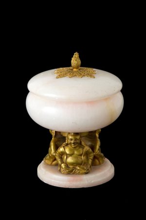 Alabaster and bronze stand with lid