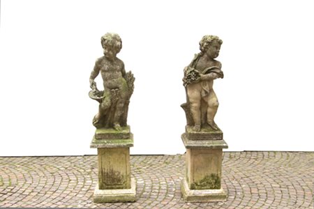 Pair of garden sculptures "ALLEGORICAL CHERUBS"