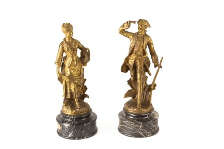 Pair of bronzes "OFFICER AND GENTLEWOMAN"