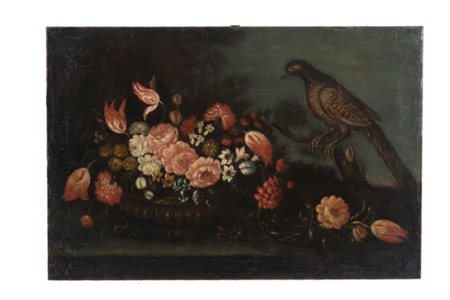 Painting "STILL LIFE WITH FLOWERS AND BIRD"