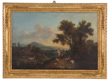 Painting "LANDSCAPE WITH CHARACTERS AND ANIMALS"