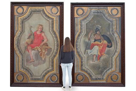 Pair of large ceiling paintings "ERA" and "MINERVA"