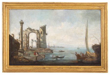 Painting "CAPRICCIO WITH BOATS AND FIGURES"