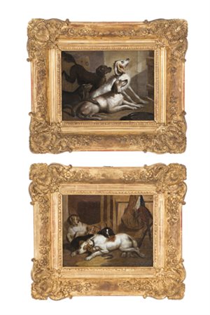 JOHN FREDERICK  TAYLER (attr.). Pair of paintings "DOGS"