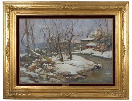 FELICE GIORDANO. Painting "SNOWY LANDSCAPE"