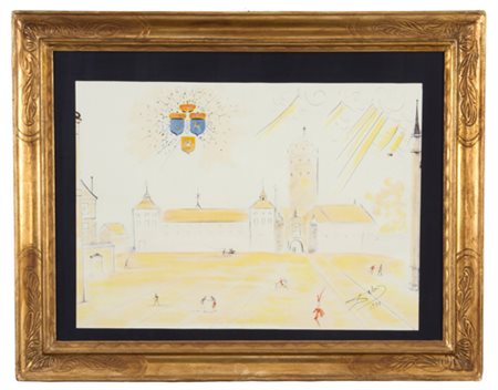 SALVADOR DALI'.  Mixed media "STOCKHOLM CASTLE"