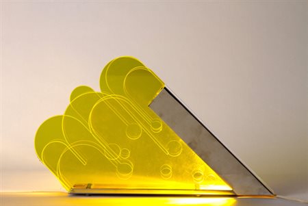 Yellow methacrylate table lamp. Published