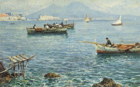 ATTILIO PRATELLA<BR>Lugo (RA) 1856 - 1949 Napoli<BR>"Veduta sul Vesuvio"