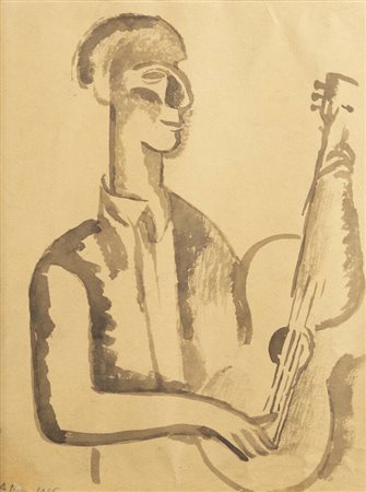 ACHILLE FUNI<BR>Ferrara 1890 - 1972 Appiano Gentile (CO)<BR>"Suonatore di chitarra" 1916