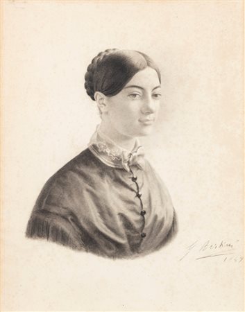 Giuseppe Bertini (Milano 1825-1898)  - Ritratto femminile , 1849