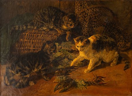 Horatio Henry Couldery (Londra 1832-1893)  - Gatti curiosi, 1885