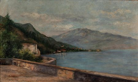 Federico Ashton (Milano 1836-Passo del Sempione 1904)  - Scorcio del Lago Maggiore