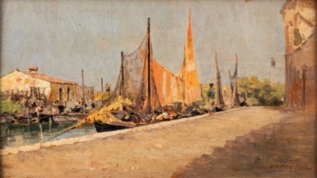 Vincenzo Caprile (Napoli 1856-1936)  - Barche al porto