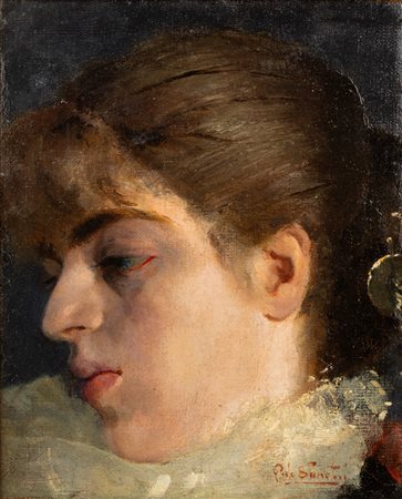 Giuseppe De Sanctis (Napoli 1858-1924)  - Ritratto di giovane donna di profilo