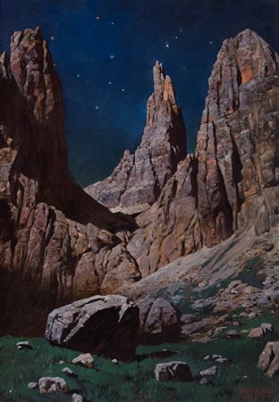 Ernst Platz (Karlsruhe 1867-1940)  - Dolomiti, cielo stellato sul gruppo del Catinaccio, 1896