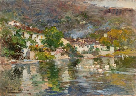 Paolo Sala (Milano 1859-1924)  - Casette al lago di Mergozzo