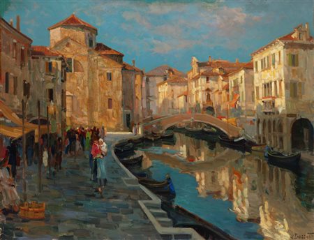 Attilio Achille Bozzato (Chioggia 1886-Cremona 1954)  - Riflessi a Chioggia