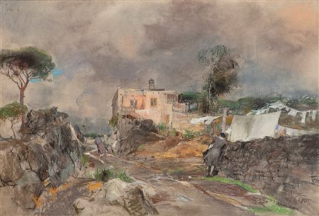 Giuseppe Casciaro (Ortelle 1863-Napoli 1945)  - L'arrivo della tempesta al Vomero