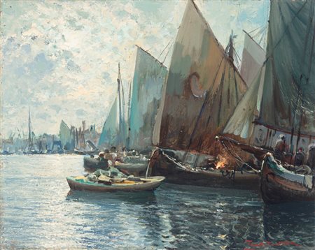 Fausto Pratella (Napoli 1888-1946)  - Sera al porto