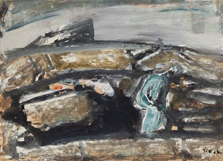 Mario Sironi (Sassari 1885-Milano 1961)  - Paesaggio con figura (recto) ; Forme (verso), 1956 ca.