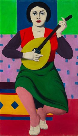 Pompeo Borra (Milano 1898-1973)  - Suonatrice di liuto, 1952