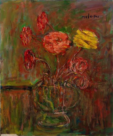 Gino Meloni (Varese  1905-Lissone 1989)  - Rose nel vaso, 1986