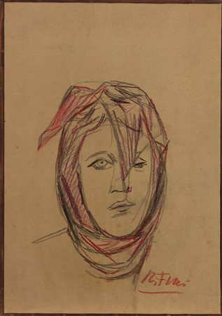 Achille Funi (Ferrara 1890-Appiano Gentile 1972)  - Ritratto femminile con foulard, 70s