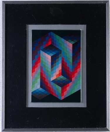 Victor Vasarely ( Pécs 1906 - Parigi 1997). Lotto di 5 stampe offset su supporto metallico.