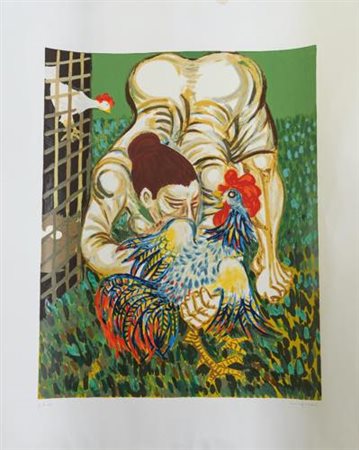 Giuseppe Migneco (Messina 1903 - Milano 1997). Donna con gallo.