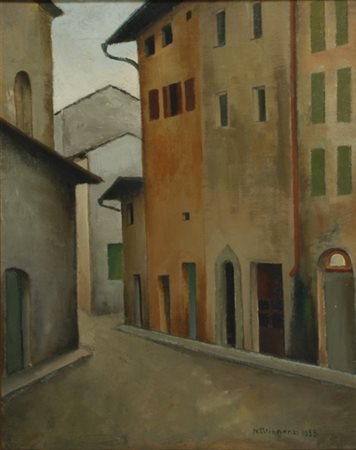 NINO GIOVANNI TIRINNANZI Greve in Chianti 1923 - 2002 Strada con case, 1953...