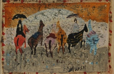 ZORAN MUSIC Gorizia 1909 - 2005 Paesaggio con figure a cavallo, 1950 ca....