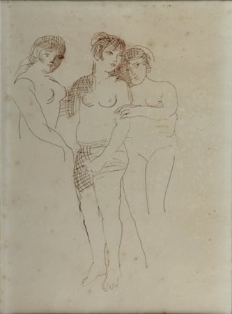 FRANCO GENTILINI Faenza 1909 - Roma 1981 Tre ragazze, 1970 China su carta cm....