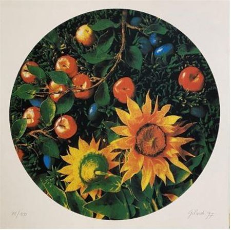 Piero Gilardi (Torino, 1942 - ) 
Natura morta con mele e girasoli 1997
Serigrafia a 5 colori cm 70x70