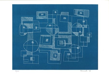 Luigi  Faccioli (1929  - 1991) 
Composizione in azzurro 
litografia cm 35x50