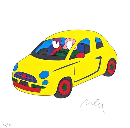 Marco Lodola (Dorno, 1955 - ) 
Fiat 500 gialla 
serigrafia materica a smalto su carta cm 30x30