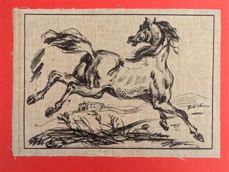 Giorgio De Chirico (firma_di) (Volo, 10/07/1888 - Roma, 20/11/1978) 
Cavallo 
stampa su tela cm 18,5x26; con cornice cm 37,5x43