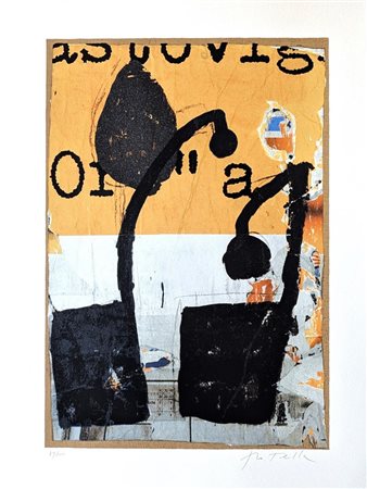 Mimmo Rotella (Catanzaro, 1918 - Milano, 2006) 
Mirò in nero 
Serigrafia polimaterica su carta Moulin du Guè da 320 grammi cm 60x80