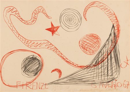 Alexander Calder (Lawnton, Pennsylvania , 1898 - New York, 1976) 
Per la velocità 1967
Disegno a matita su impressione litografica cm 52x74