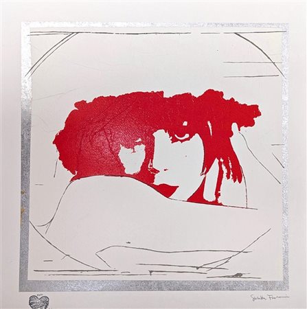 Giosetta Fioroni (Roma, 1932 - ) 
Doppio Liberty Rosso 
serigrafia materica con pigmento e argento sintetico su carta Pescia in cotone da 350 grammi cm 50x50