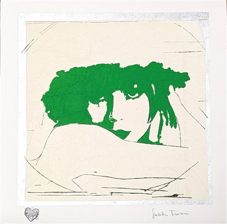 Giosetta Fioroni (Roma, 1932 - ) 
Doppio Liberty Verde 
serigrafia materica con pigmento e argento sintetico su carta Pescia in cotone da 350 grammi cm 50x50