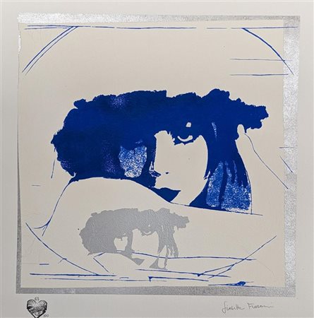 Giosetta Fioroni (Roma, 1932 - ) 
Doppio Liberty Blu e Argento 
serigrafia materica con pigmento e argento sintetico su carta Pescia in cotone da 350 grammi cm 50x50