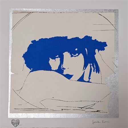 Giosetta Fioroni (Roma, 1932 - ) 
Doppio Liberty Blu 
serigrafia materica con pigmento e argento sintetico su carta Pescia in cotone da 350 grammi cm 50x50