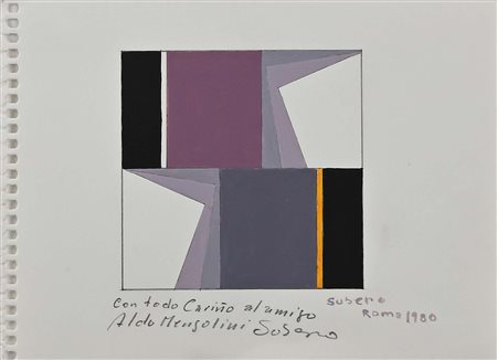 Oswaldo Subero Senza titolo 1980 Tempera su carta cm 12x16,5 Firma, dedica e...