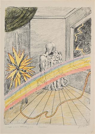 Giorgio De Chirico L'arcobaleno 1969 Litografia e acquarello su carta cm...